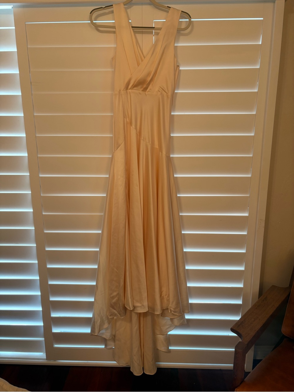 Fame and Partners Cream Satin High-Low V-Neck Dress